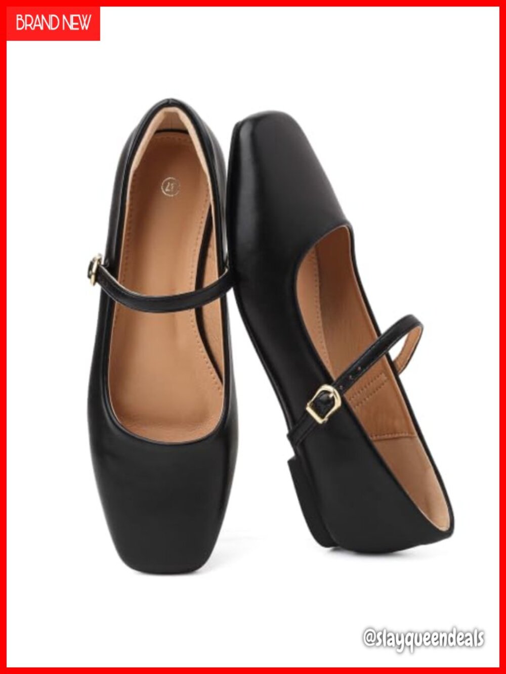 Women's Mary Jane Ballet Flats Square Toe Adjustable Strap Faux Leather